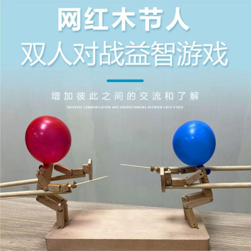 Wooden interactive doll hand-made bamboo man balloon double multiplayer battle duel toy head